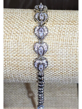 Heart Link Tennis Bracelet Rhodium Plated CZ